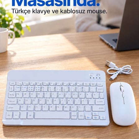 Kablosuz Klavye Mouse Seti Beyaz Türkçe Q