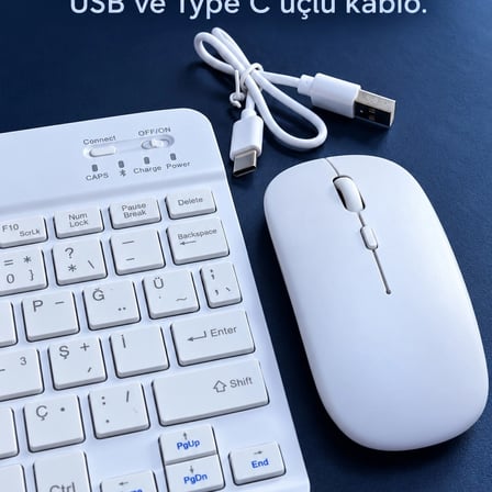 Kablosuz Klavye Mouse Seti Beyaz Türkçe Q