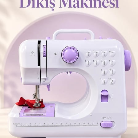 Ayak Pedallı Dikiş Makinesi Beyaz Lila Mini Tasarım