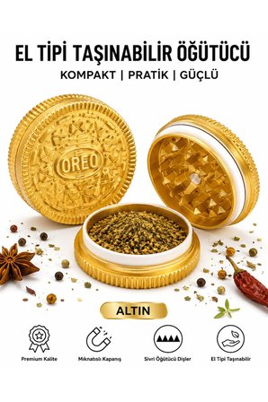 Arvina Atelier Bisküvi Tasarımlı Mini Tütün Öğütücü Grinder Altın
