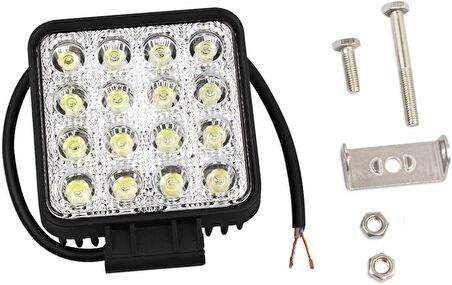 Kare Off Road Iş Makinesi Kamyon Traktör Projektör Çalışma Ve Sis Lambası 16 Led 48 W