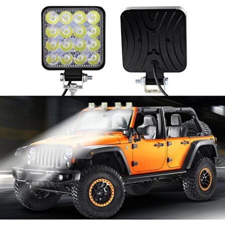 Kare Off Road Iş Makinesi Kamyon Traktör Projektör Çalışma Ve Sis Lambası 16 Led 48 W