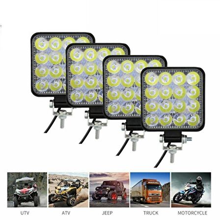 4 Adet 16 Led Off Road Iş Makinesi Kamyon Traktör Projektör Çalışma Ve Sis Lambası 48 Watt