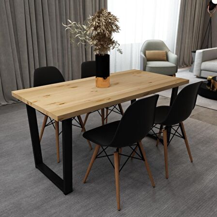 Woodesk Beril Masif Natural Renk 180x80 Sandalyeli Masa Takımı CPT7663-180