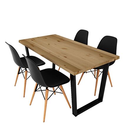 Woodesk Beril Masif Natural Renk 180x80 Sandalyeli Masa Takımı CPT7663-180