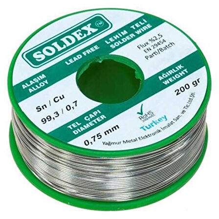 KURŞUNSUZ SOLDEX 200 GR 0.75 MM KURŞUNSUZ LEHİM TELİ SN 99.3 / CU 0.7 (4434)