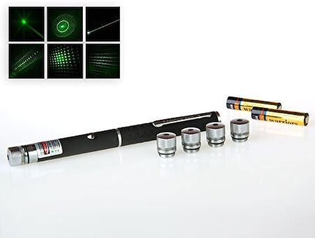 Yeşil Lazer Pointer 50 mW 15 Km Etkili (5 Başlıklı) (4434)