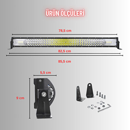 Off Road Kamyon Traktör 80 cm 3 Sıra Led Bar Tek Renk Beyaz 12-24 Tepe Çalışma Lambası