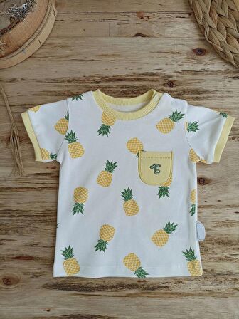 3-6 6-9 9-12 Ay Ananas Baskılı Şort Tişört 2 Li Kız Erkek Bebek Takımı