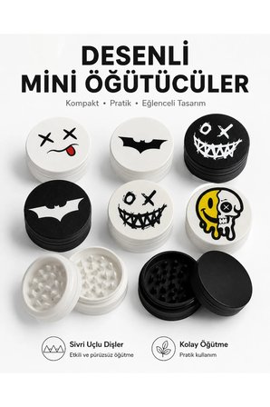 Arvina Atelier Desenli Kompakt Tütün Öğütücü Grinder Siyah