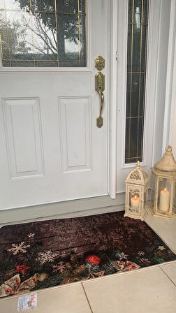 Yılbaşı Temalı Lateks Kaymaz Taban Kapı Önü Paspası (Ebat 60x90)