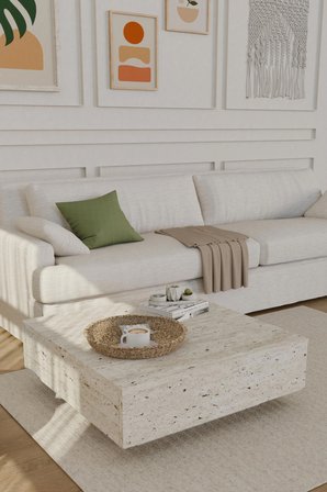 Led Işıklı Kullanışlı Uçan Kare Salon Orta Sehpa Yeni Nesil Modern Küp Sehpa Traverten Mermer Desen