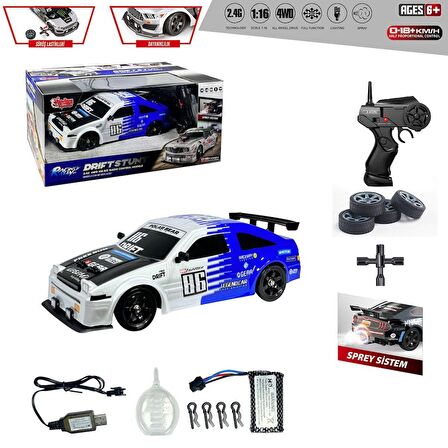 FABBATOYS Kumandalı  4x4 Drift Araba Işıklı ve Buharlı 1:16 