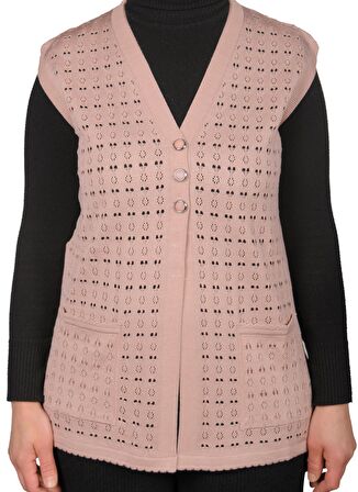 Kadın Pudra Merserize Yelek