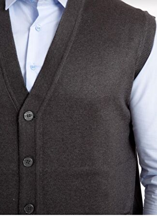 Erkek Füme İnce Yün Triko Cepli Örgü Yelek