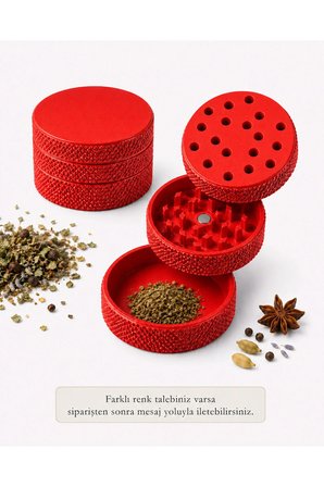 Arvina Atelier 3 Katmanlı Alt Hazneli Mini Tütün Öğütücü Grinder Kırmızı