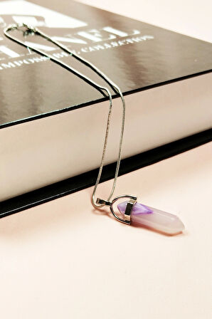 Florid Doğal Taşı Zincirli El Yapımı Tasarımlı Kolye Uç: 3,5 cm Zincir: 20 cm Kutulu