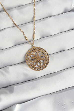 HediyeMarketim  Çelik Zincir Gold Renk Lotus Model Kolye