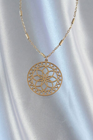 HediyeMarketim  Çelik Zincir Gold Renk Lotus Model Kolye