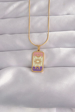 HediyeMarketim  Çelik Gold Renk Karışık Mineli Ay Figür Tarot Kolye
