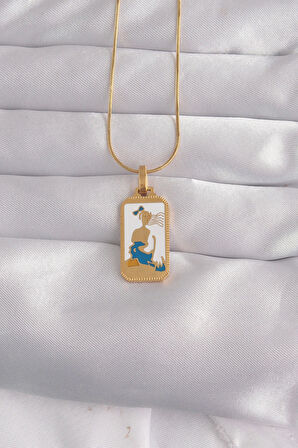 HediyeMarketim  Çelik Gold Renk Beyaz Mineli Kız Figür Tarot Kolye