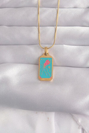 HediyeMarketim  Çelik Gold Renk Mavi Mineli Tarot Kolye