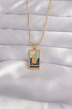 HediyeMarketim  Çelik Gold Renk Karışık Mineli El Figür Tarot Kolye