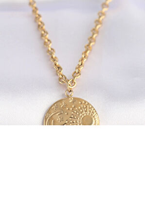 HediyeMarketim  Çelik Zincir Altın Renk Oval Desenli Kolye