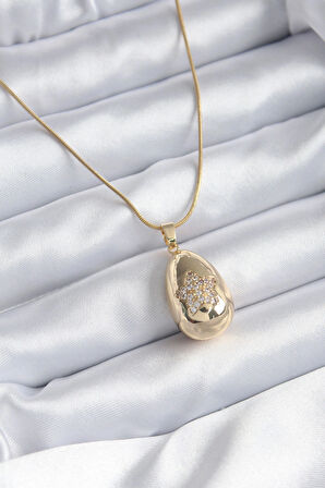 HediyeMarketim  Çelik Gold Renk Damla Model Yıldız İşleme Zirkon Taşlı Kadın Kolye