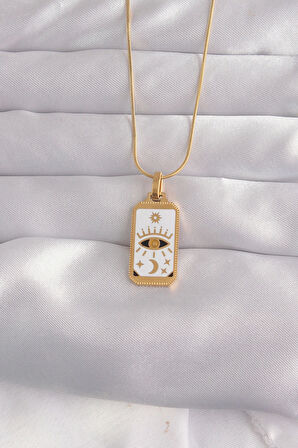 HediyeMarketim  Çelik Gold Renk Beyaz Mineli Göz Figür Tarot Kolye