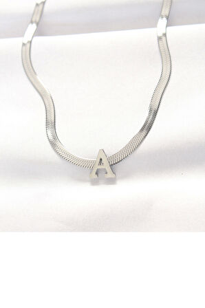 HediyeMarketim  Çelik A Harfli Silver Renk İtalyan Zincirli Kolye