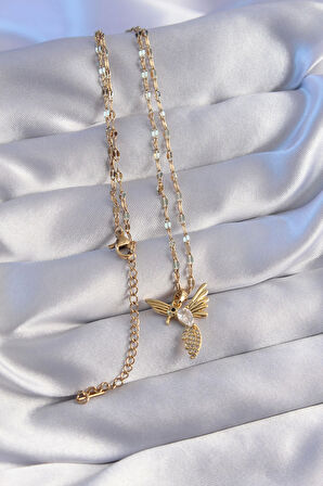 HediyeMarketim  Çelik Zincir Gold Renk Zirkon Taşlı Anka Kuşu Figürlü Kolye