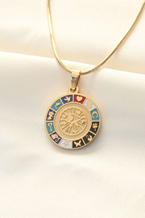 HediyeMarketim  Çelik Gold Renk Şans Kolyesi