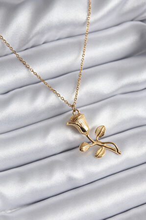 HediyeMarketim  Çelik Gold Renk Gül Model Kadın Kolye