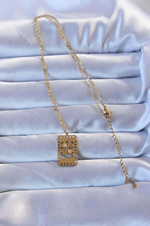HediyeMarketim  Altın Renk İşlemeli Yonca Model Vintage Kolye