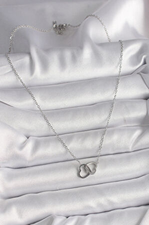 HediyeMarketim  Çelik Gümüş Renk Zincir Birleşik Kalp Model Kadın Kolye