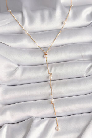 HediyeMarketim Pirinç Gold Renk İncili Sallantı Model Kadın Kolye