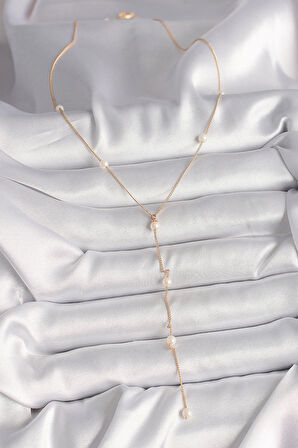 HediyeMarketim Pirinç Gold Renk İncili Sallantı Model Kadın Kolye