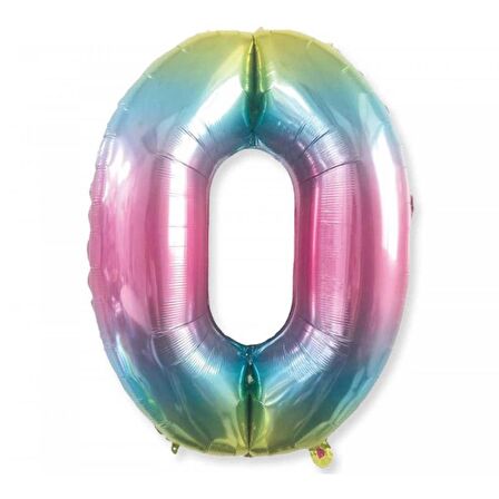0 Rakam Rengarenk Folyo Balon 40 inç 100 cm