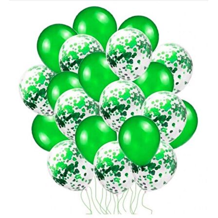 20 li Yeşil Konfetili Balon Seti