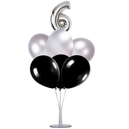 7 li Balon Demeti 6 Yaş Gümüş Siyah Balon