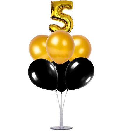 7 li Balon Demeti 5 Yaş Gold Siyah Balon