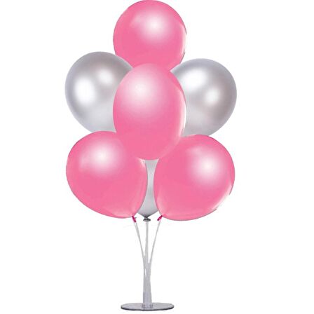 7 li Balon Demeti Gümüş Pembe Balon