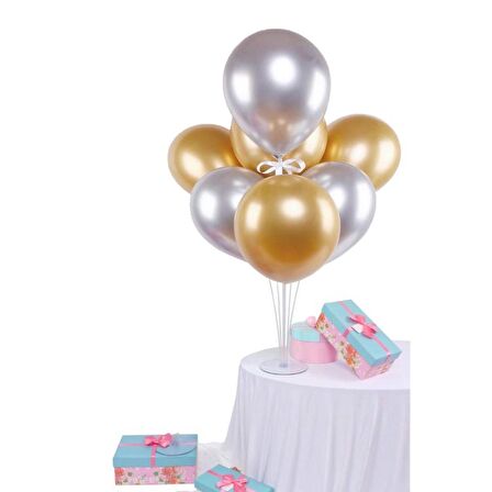 7 li Balon Demeti Krom Gold Gümüş Balon