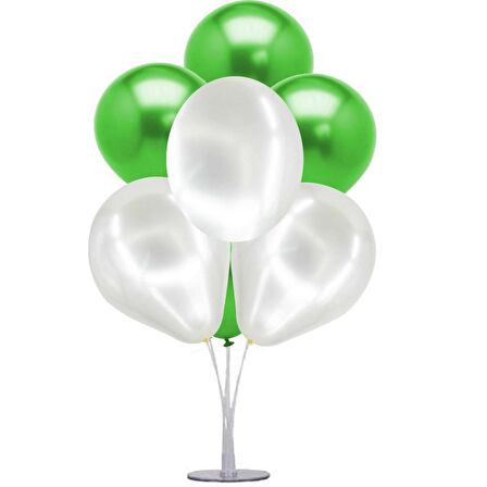 7 li Balon Demeti Metalik Yeşil Beyaz Balon