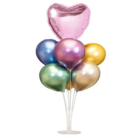 7 li Balon Demeti Folyo Kalp Karışık Krom Balon