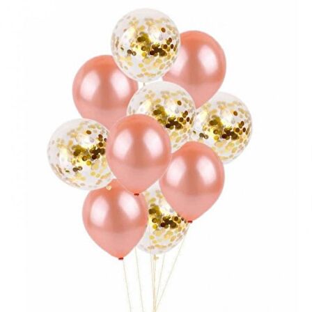 10 lu Rose Gold Balon Gold Konfetili Set
