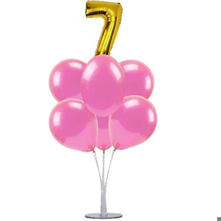 7 li Balon Demeti 7 Altın Pembe Balon