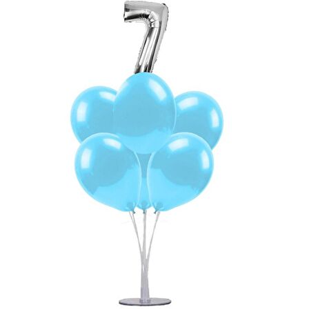 7 li Balon Demeti 7 Gümüş Mavi Balon