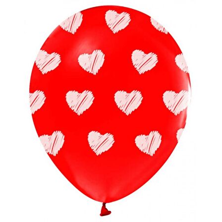 Çepeçevre Kalp Baskılı Kırmızı Balon